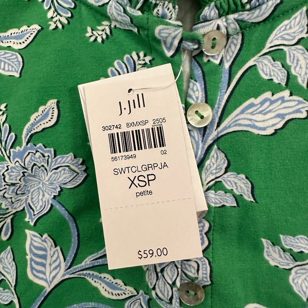 NWT J. Jill Sleeveless Top Tank Blouse XS Petite XSP Green Floral High Neck - Picture 4 of 7